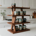 Premium 4-Tier Walnut Wood Mug Stand & Coffee Station Organizer – Handcrafted Tiered Display Shelf for Kitchen Countertop & Cafes