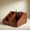 Handcrafted Multi-Compartment Wooden Utensil Organizer – Premium Walnut Finish Cutlery Holder & Tiered Knife Block for Kitchen Countertop